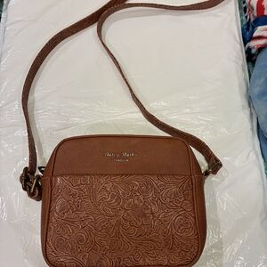 Daisy Marks Embossed Tan Crossbody Bag